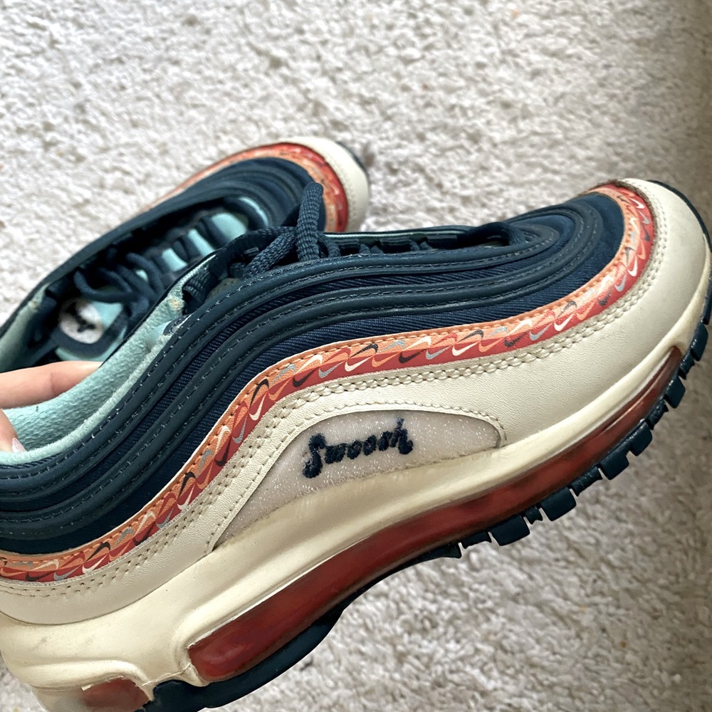 Nike Air Max 97 in Navy and Cream with Orange Accents